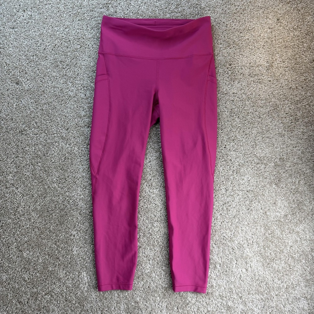 Athleta Leggings Womens Small Pink Interval Stash 7/8 Tight Ankle Pockets Yoga